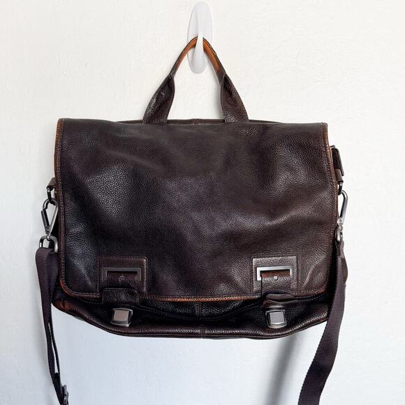 Banana Republic Messenger Bag Brown Leather Pebbled Distressed Computer Office - Picture 1 of 16